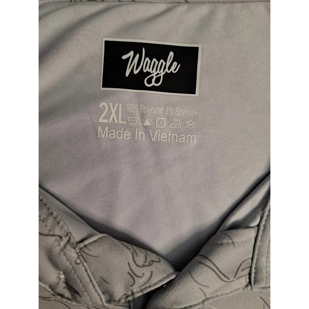Waggle Golf Polo Mens 2XL Grey Wildlife Print Performance Stretch Short Sleeve - Picture 6 of 12